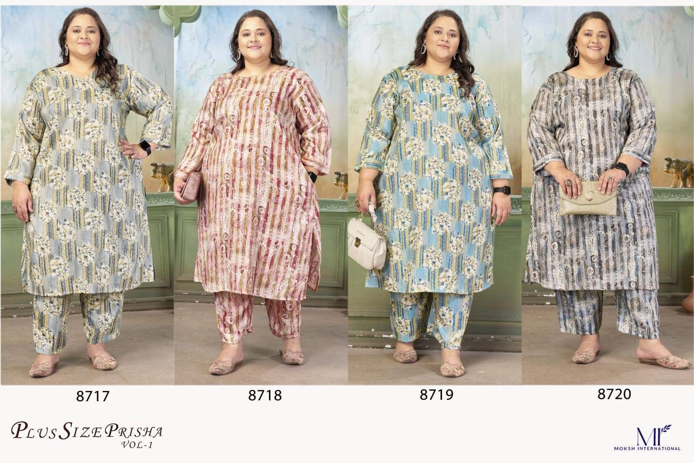 Prisha Vol-1 BY Moksh International  8717 to 8720 series Stylish Fancy stitched  plus size dresses At Wholesale Price